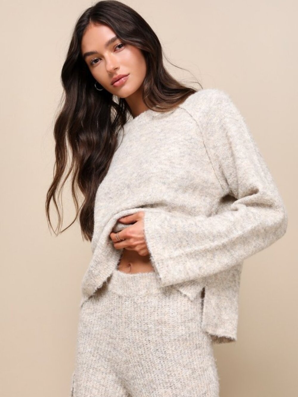 Lulus Signature Sunday Heather Beige Raglan Sleeve Pullover Sweater - Size M